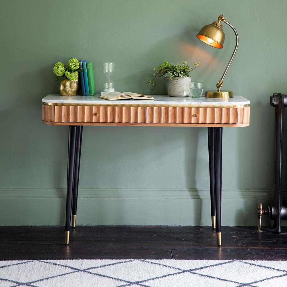 Suryavanshi Acacia Wood Flute Marble Top Console Desk - Stylish and Functional