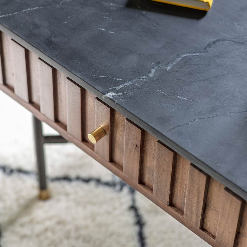 Suryavanshi Acacia Wood Berkeley Marble Coffee Table - Elegant Design and Ample Storage, Marble Coffee Table for Living Room, Coffee Table Marble top, Color Black