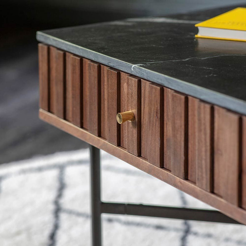 Suryavanshi Acacia Wood Berkeley Marble Coffee Table - Elegant Design and Ample Storage, Marble Coffee Table for Living Room, Coffee Table Marble top, Color Black