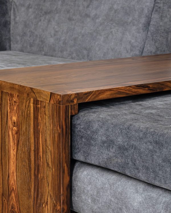 Sheesham Wood & Velvet Fabric Brainstorm Sofa with Table | Luxurious Comfort | Elegance Redefined