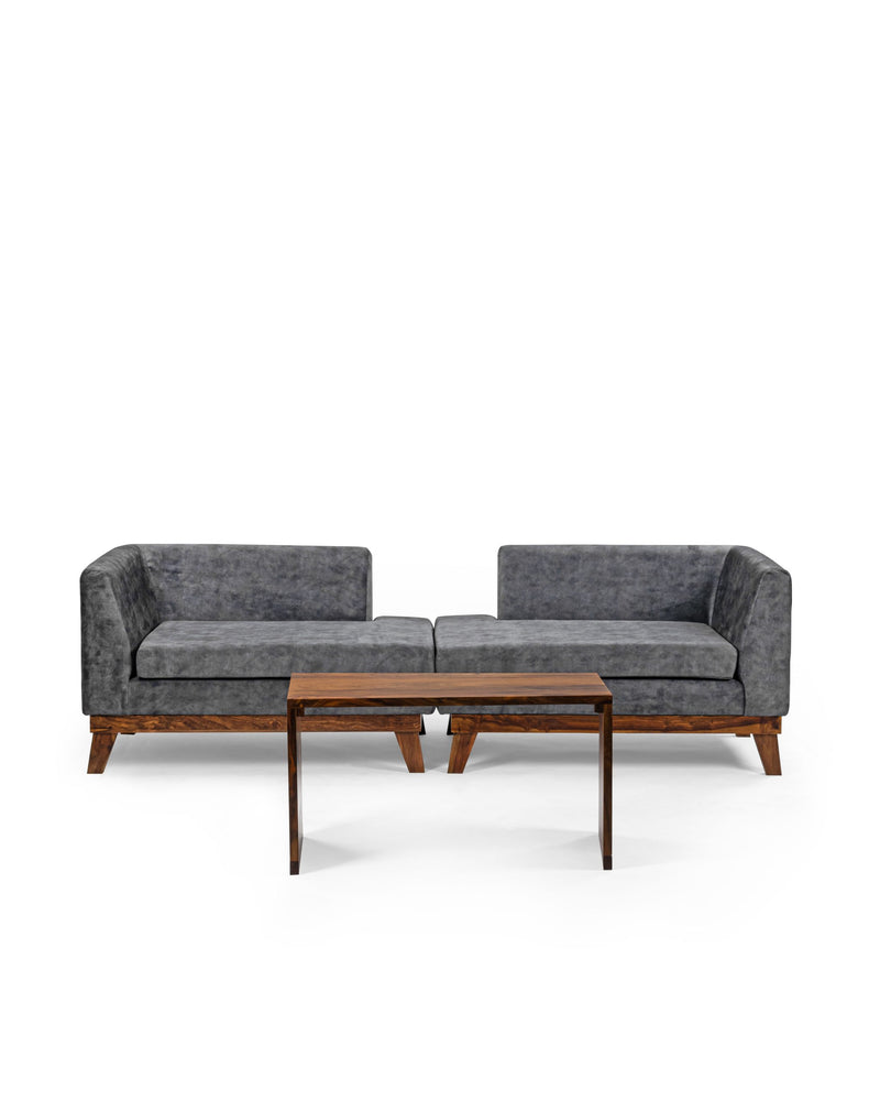 Suryavanshi Sheesham Wood & Velvet Fabric Brainstorm Sofa Set with Table – Luxurious Comfort – Elegance Redefined