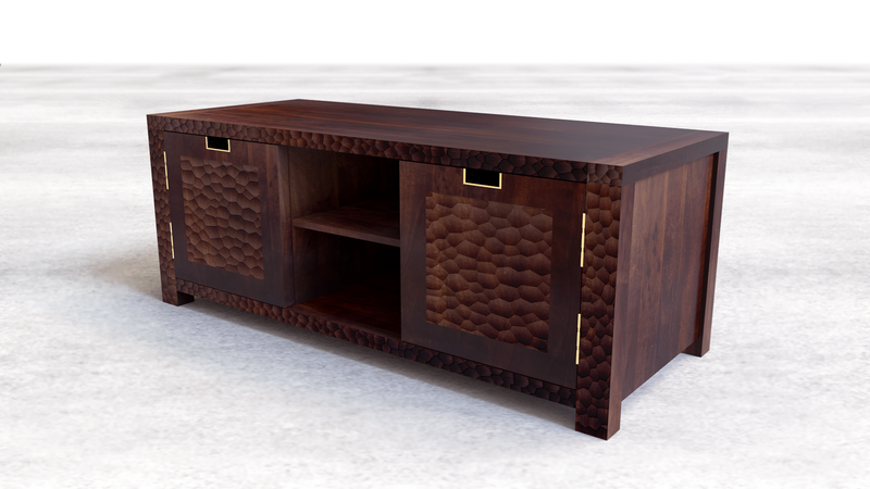 Suryavanshi Mango Wood TV Unit - Exquisite Carved Design and Spacious Storage (Mango Wood-Carving, W120cm x D45cm x H50cm)