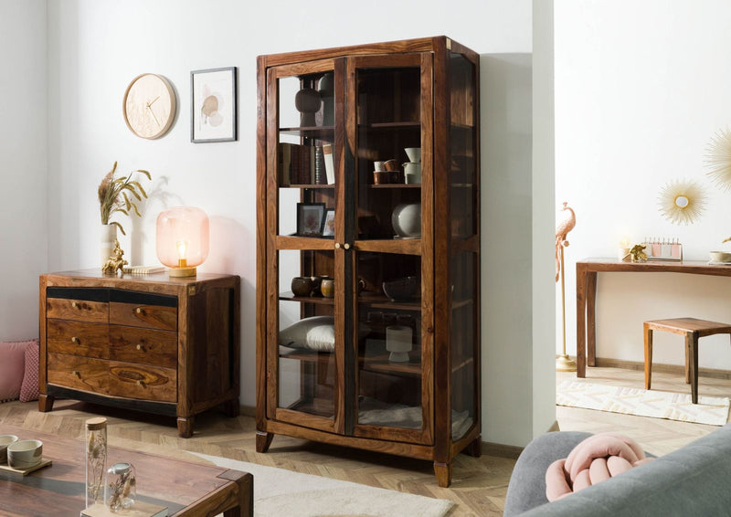 Suryavanshi Sheesham Wood and Glass Display Cabinet with 6 Shelves (Sheesham Wood-Glass, (W100 x D45 x H195 cm)