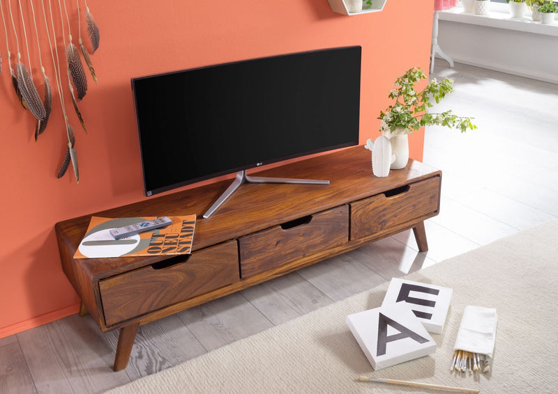 Suryavanshi Sheesham Wood TV Unit with 3 Drawers – Elegant and Durable Furniture for Your Living Room (Sheesham Wood, W134 D40 H34 cm)