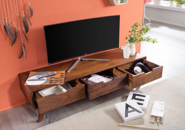 Suryavanshi Sheesham Wood TV Unit with 3 Drawers – Elegant and Durable Furniture for Your Living Room (Sheesham Wood, W134 D40 H34 cm)