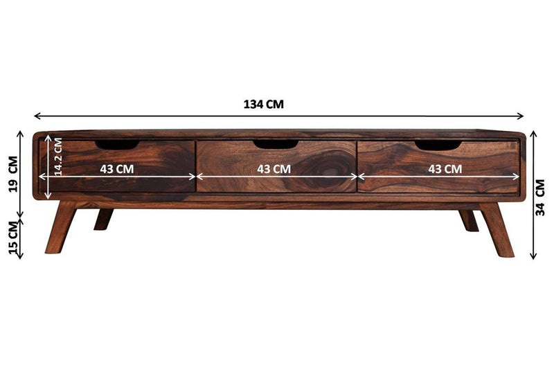 Suryavanshi Sheesham Wood TV Unit with 3 Drawers – Elegant and Durable Furniture for Your Living Room (Sheesham Wood, W134 D40 H34 cm)