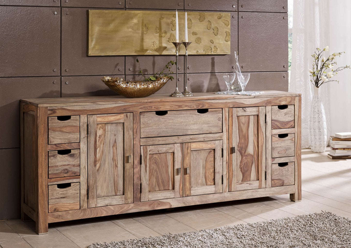 Suryavanshi Sheesham Wood Sideboard with 7 Drawers, 4 Doors – Natural and Spacious Furniture for Your Dining Room
