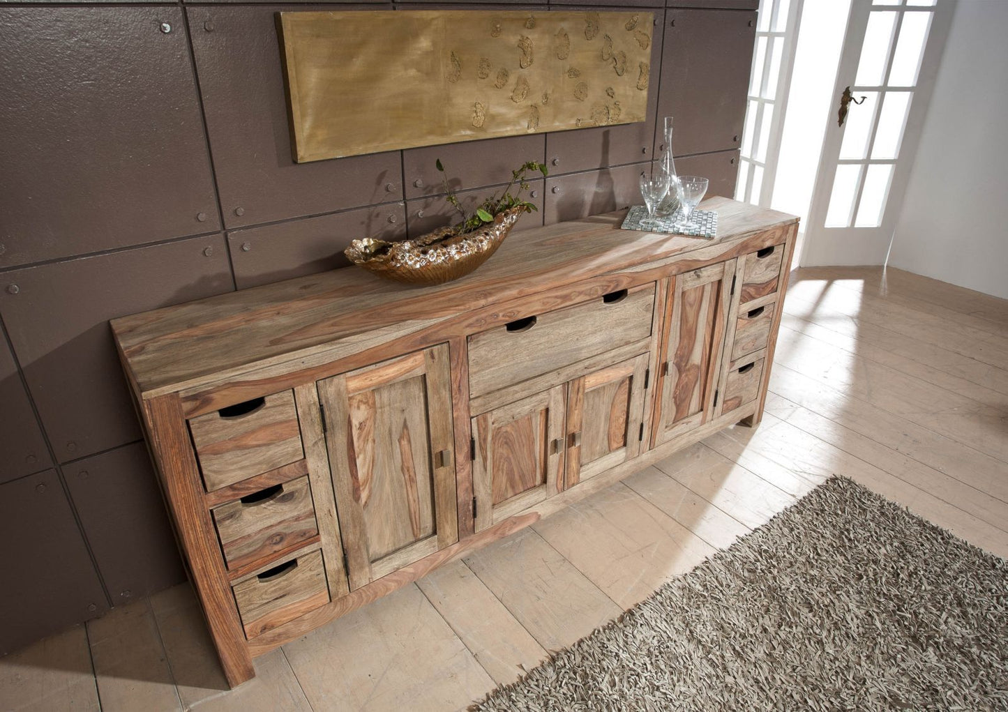 Suryavanshi Sheesham Wood Sideboard with 7 Drawers, 4 Doors – Natural and Spacious Furniture for Your Dining Room