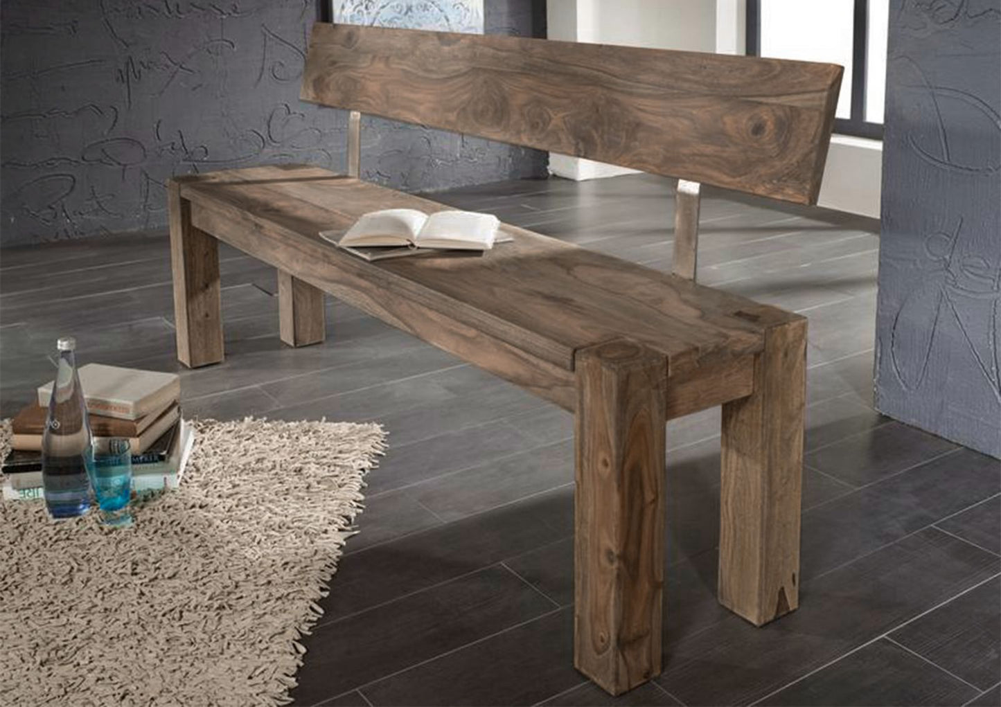 Suryavanshi Sheesham Wood Bench 4 Seater - Natural and Comfortable Furniture for Your Home (W160 D35 H76 cm)