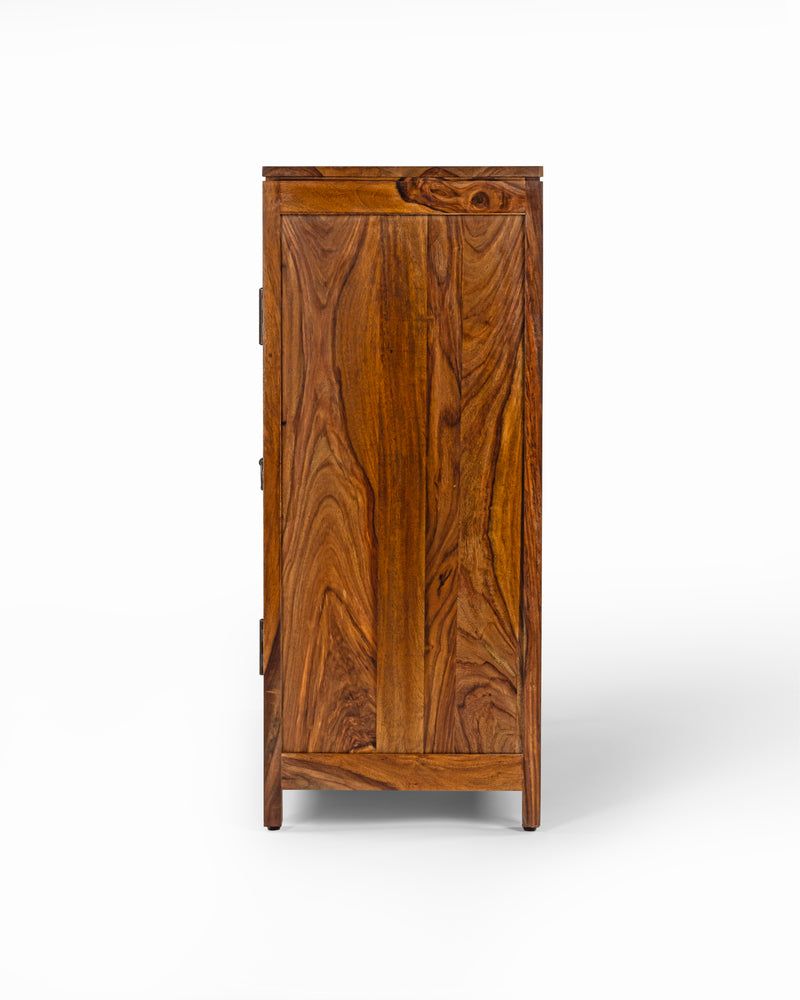Suryavanshi Sheesham Wood Storage Cabinet with 3 Doors – Solid Wood Sideboard for Living Room, Dining, and Home Office (Natural Finish)