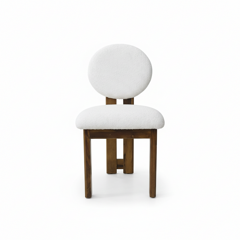 Sheesham Wood Dining Chair with White Round Back & Seat Cushion – Modern Upholstered Accent Chair
