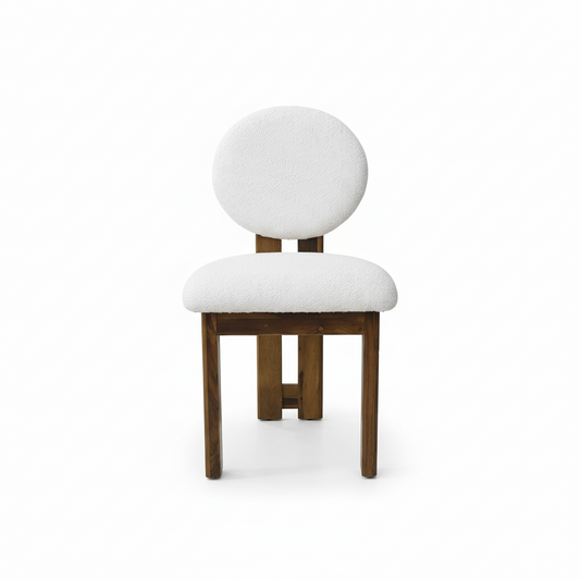 Sheesham Wood Dining Chair with White Round Back & Seat Cushion – Modern Upholstered Accent Chair