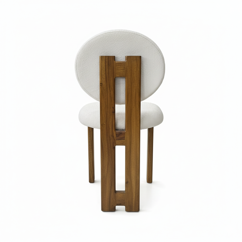 Sheesham Wood Dining Chair with White Round Back & Seat Cushion – Modern Upholstered Accent Chair