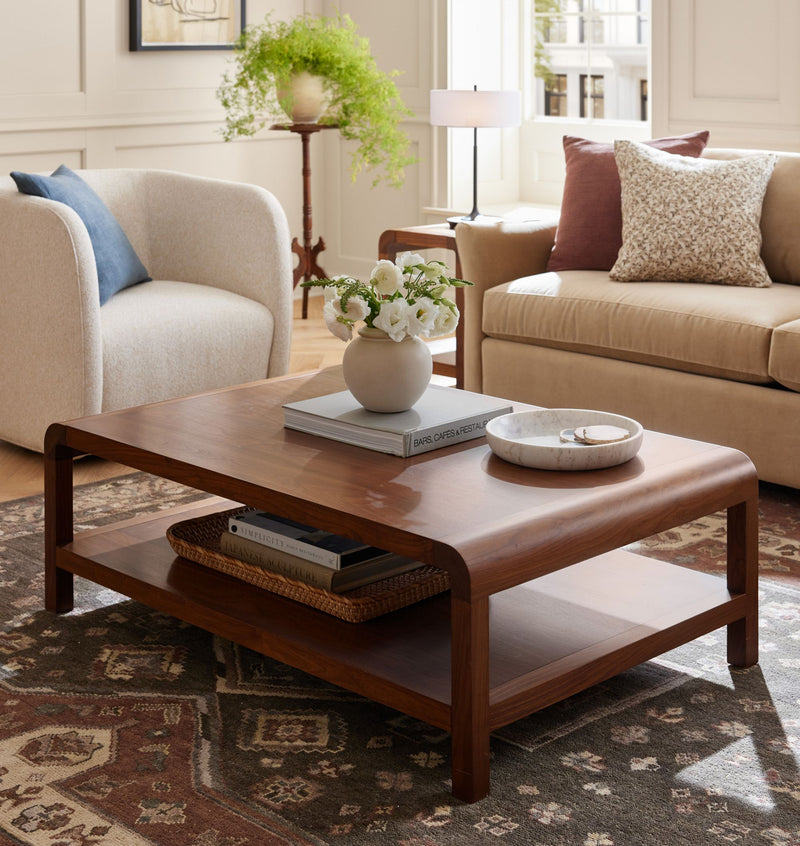 Suryavanshi Solid Sheesham Wood Coffee Table with Open Shelf Storage for Living Room | Natural Walnut Finish | Rectangular Center Table