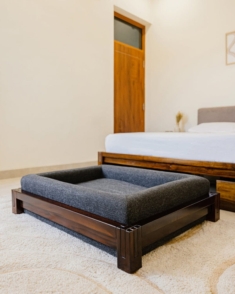 Premium Sheesham Wood Dog Bed with Cushion – Sturdy Wooden Pet Sofa for Medium & Large Dogs, Elegant Handcrafted Design