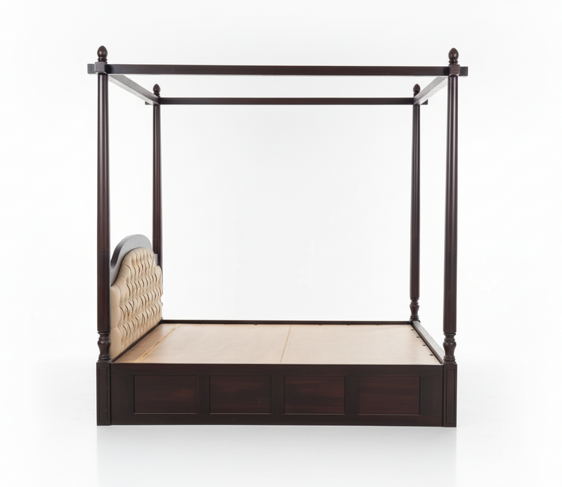 Suryavanshi Sheesham Wood King Size Poster Bed: Regal Design and Plush Comfort