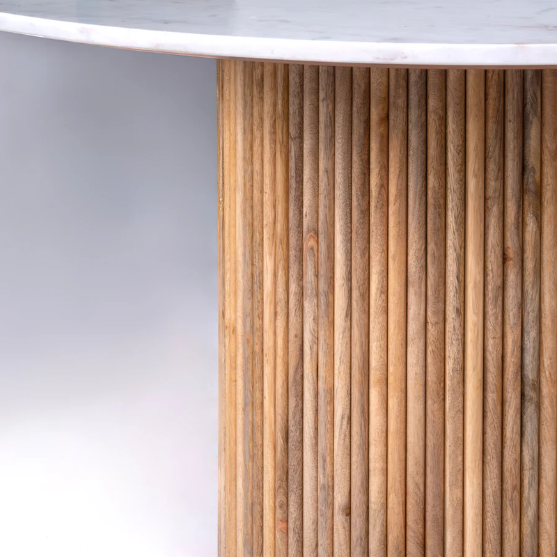 Kelby Natural Marble Round 4 Seater Dining Table With Wooden Legs