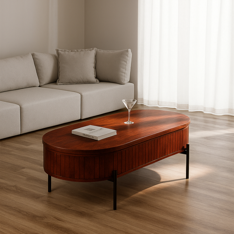 Mango Wood Coffee Table with Black Powder Coated Iron Legs (Oval Shape)