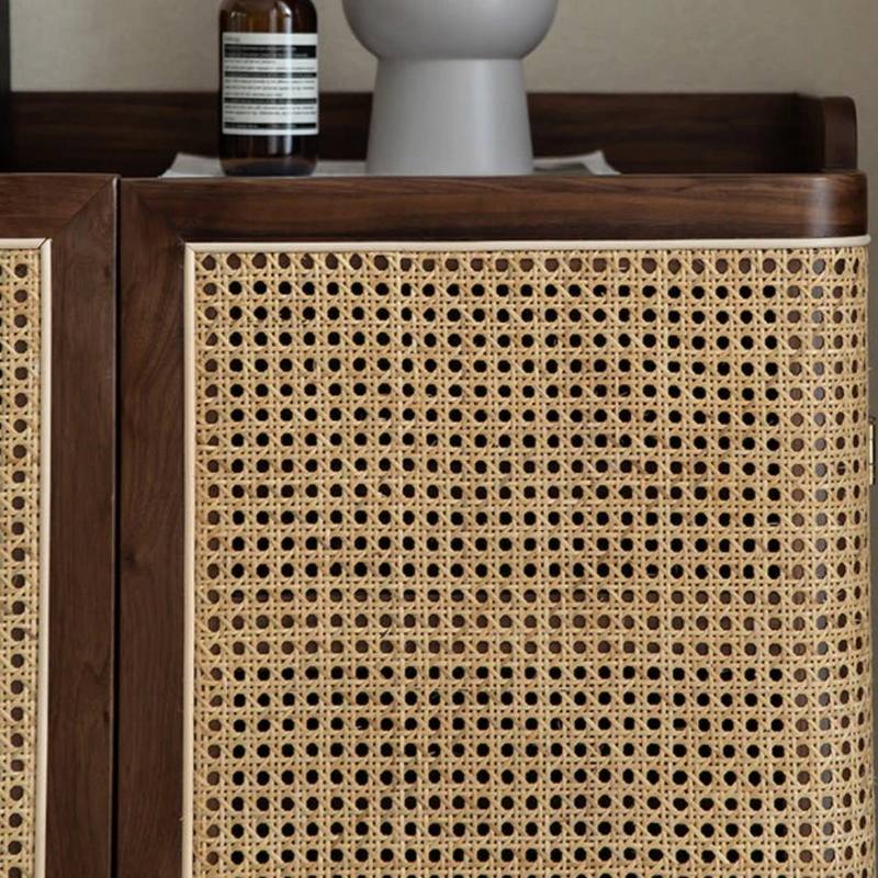 Nismaya Sheesham Wooden Cane Door Shoe Cabinet – Modern Storage Cupboard with Natural Rattan Design