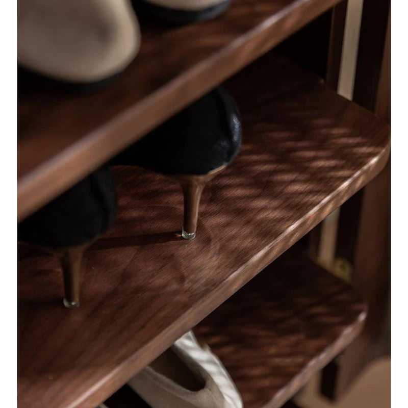 Nismaya Sheesham Wooden Cane Door Shoe Cabinet – Modern Storage Cupboard with Natural Rattan Design
