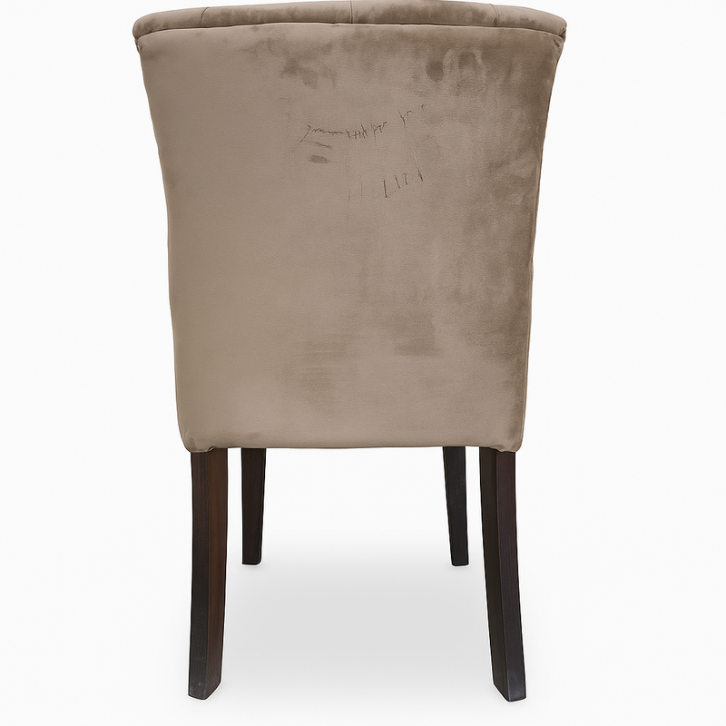 Velvet Upholstered Dining Chair with Button Tufted Backrest – Elegant Accent Chair with Solid Wood Legs for Living Room, Dining Room, or Bedroom – Beige