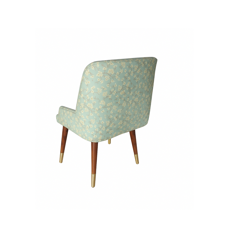 Suryavanshi Pack of 2 Floral Accent Chairs for Living Room | Mid-Century Upholstered Armchairs with Wooden Legs & Brass Caps | Fabric Lounge Chair for Bedroom, Dining, Study – Turquoise