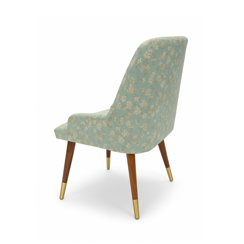 Suryavanshi Pack of 2 Floral Accent Chairs for Living Room | Mid-Century Upholstered Armchairs with Wooden Legs & Brass Caps | Fabric Lounge Chair for Bedroom, Dining, Study – Turquoise