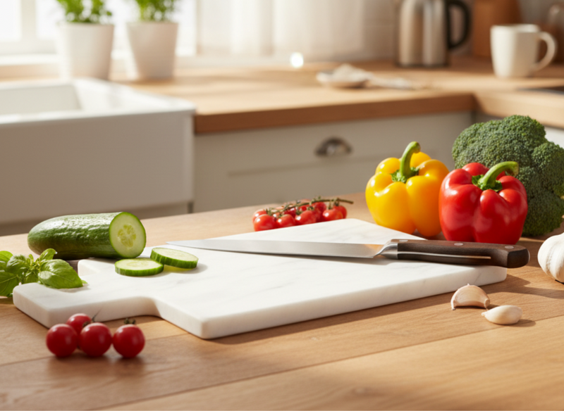 Premium White Marble Cutting Board - Durable Stone for Chopping, Serving, Charcuterie, and Cheese - Modern Kitchen Decor