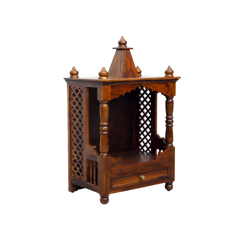 Suryavanshi Sheesham Wood Open Temple with Drawer – A Serene Space for Devotion