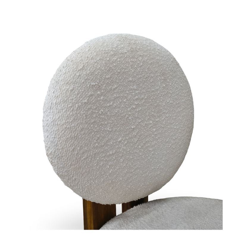 Sheesham Wood Dining Chair with White Round Back & Seat Cushion – Modern Upholstered Accent Chair