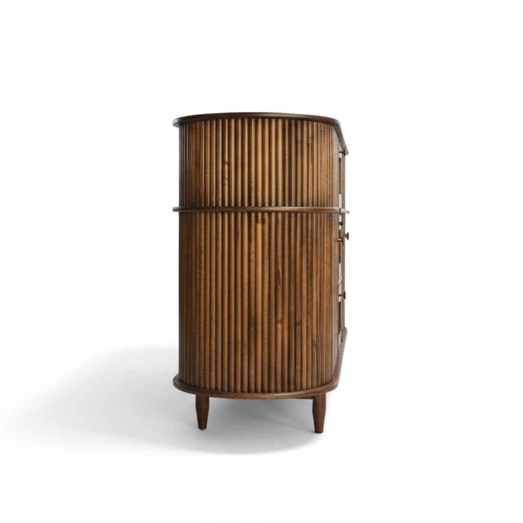 RIBBED Mango Solid Wood Cane Sideboard Cabinet