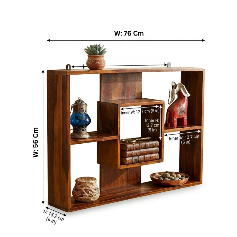 Square Block Sheesham Wood Wall Display Unit