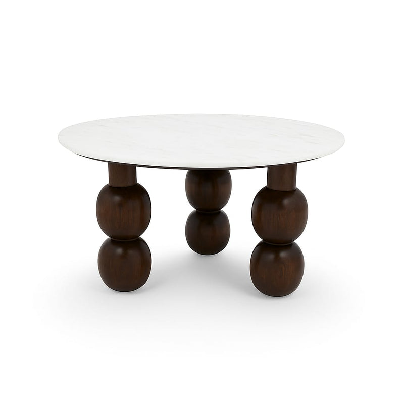 Suryavanshi Premium Round Center Table with Banswara White Marble Top & Solid Wood Ball Legs ā Modern Coffee Table