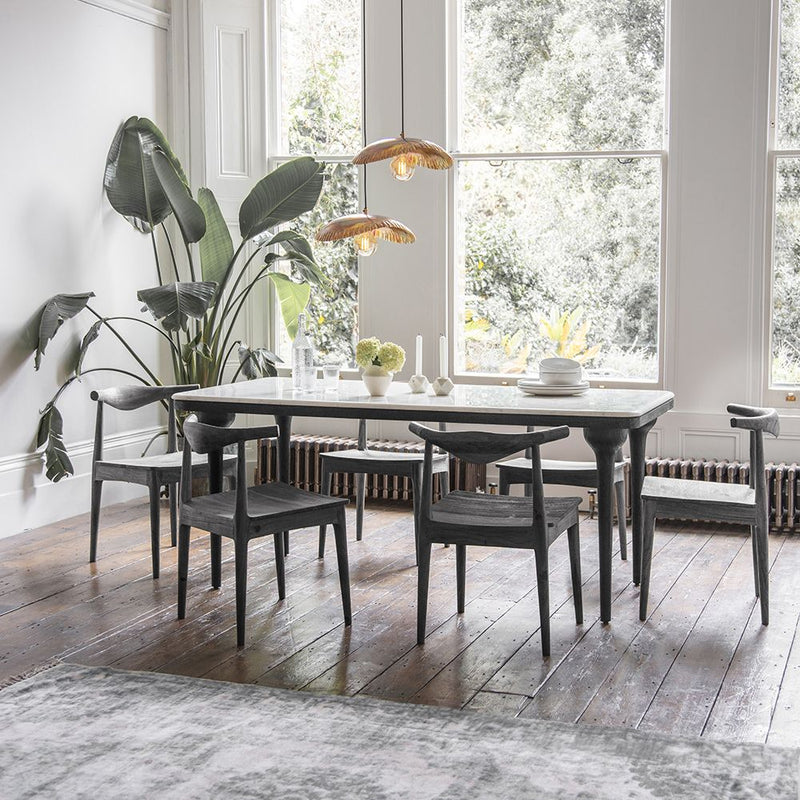 Suryavanshi Acacia Wood Dining Table with White Marble Top – Natural Finish