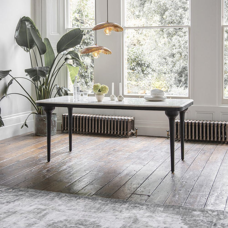 Suryavanshi Acacia Wood Dining Table with White Marble Top – Natural Finish