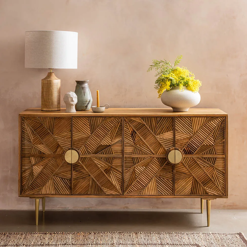 Suryavanshi Jumeirah Mango Wood Sideboard - Contemporary Elegance for Your Space (41D x 92W x 109H Cm)