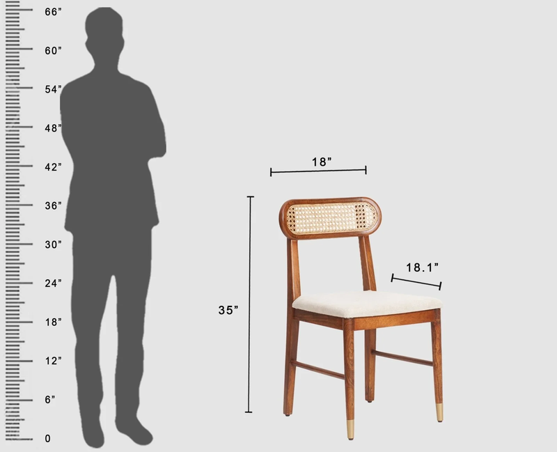 Suryavanshi Sheesham Wood Dining Chair Set of 2 with Cane Backrest & Upholstered Seat – Handmade Solid Wood Chairs with Customizable Fabric Available