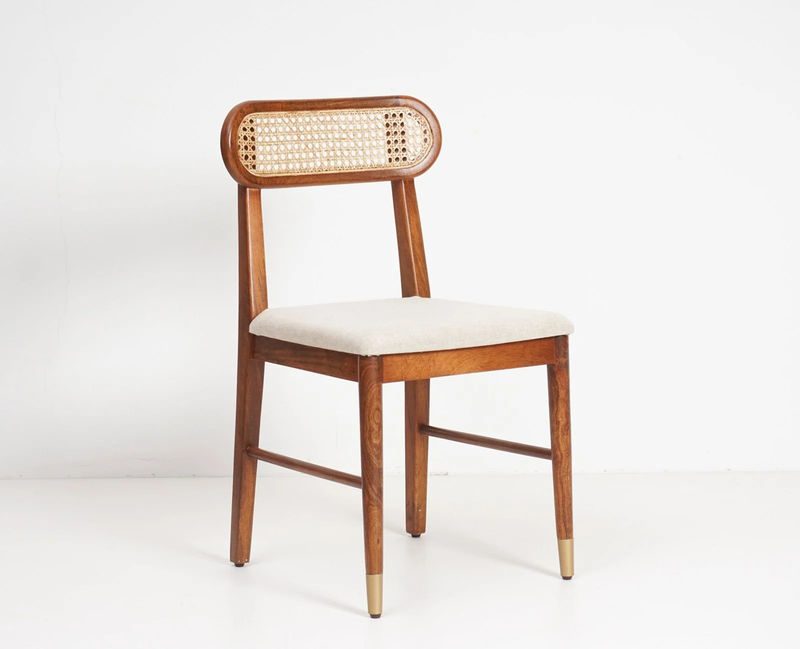 Suryavanshi Sheesham Wood Dining Chair Set of 2 with Cane Backrest & Upholstered Seat – Handmade Solid Wood Chairs with Customizable Fabric Available