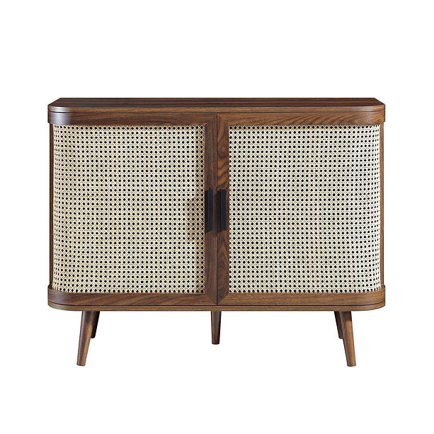 Suryavanshi Mango Wood Sideboard Cabinet with Cane Doors | 6 Compartment Storage Unit for Living Room, Dining Room & Entryway (Walnut Finish)