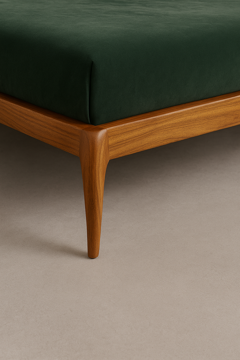 Suryavanshi Mid-Century Modern Solid Sheesham Wood Bed Without Storage with Upholstered Headboard – Queen/King Size