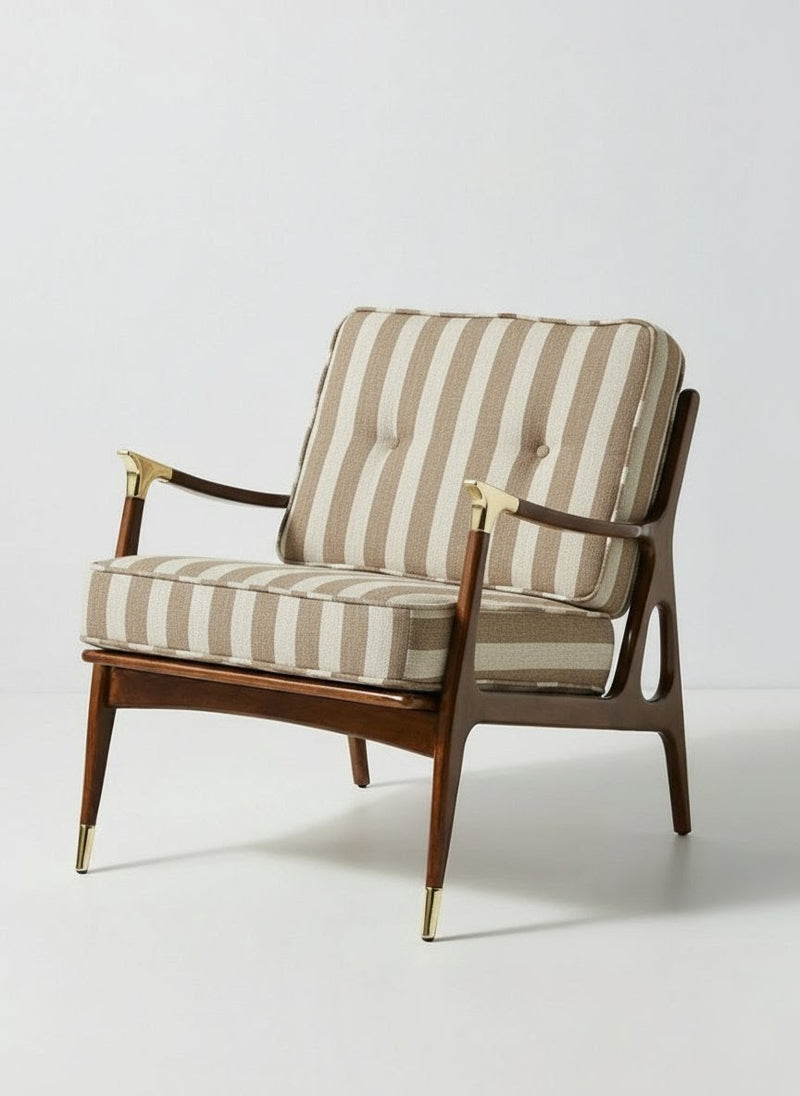 Bohofusion Accent Chair – Mid-Century Solid Wooden Armchair with Ikat Patterned Upholstery