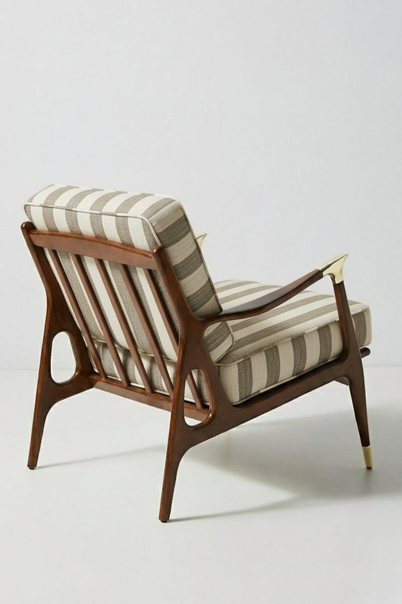 Bohofusion Accent Chair – Mid-Century Solid Wooden Armchair with Ikat Patterned Upholstery