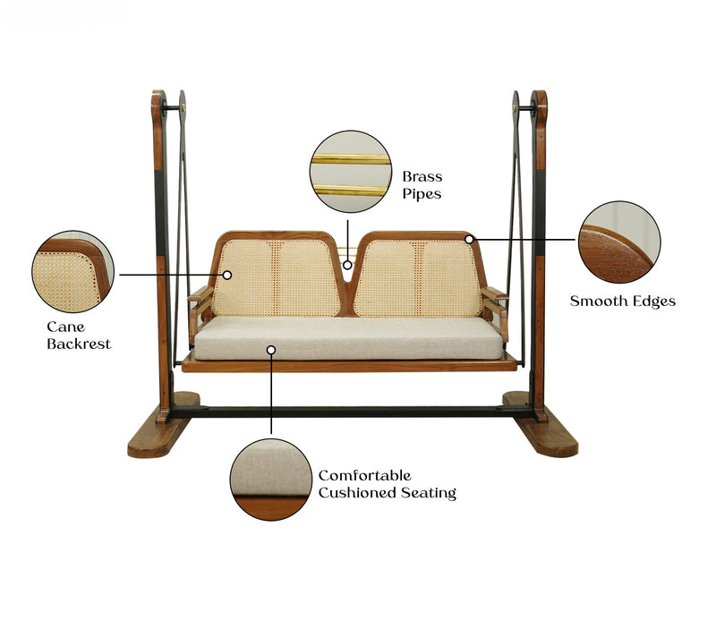 Suryavanshi 2 Seater Sheesham Wood Cane Swing Chair (Cream)