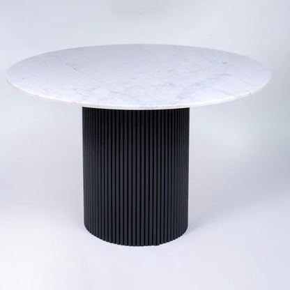 Kelby Natural Marble Round 4 Seater Dining Table With Wooden Legs