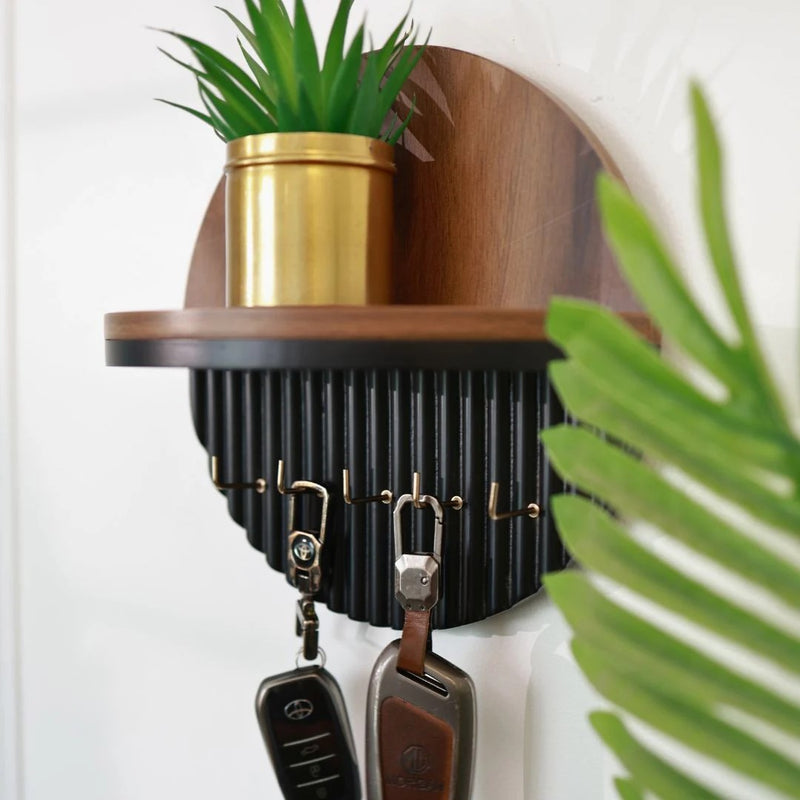 Suryavanshi Solid Wood Wall Mounted Key Holder with Shelf