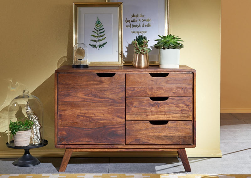 Suryavanshi Sheesham Wood 3 Drawer 1 Door Sideboard – Dark Wood with Natural Finish – Compact and Stylish Storage Furniture (Sheesham Wood, W90 D40 H65 cm)