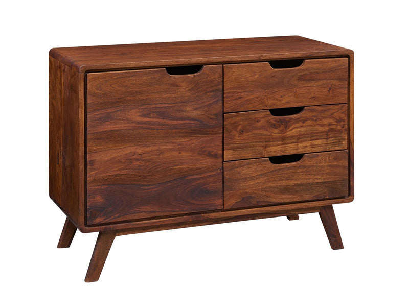 Suryavanshi Sheesham Wood 3 Drawer 1 Door Sideboard – Dark Wood with Natural Finish – Compact and Stylish Storage Furniture (Sheesham Wood, W90 D40 H65 cm)