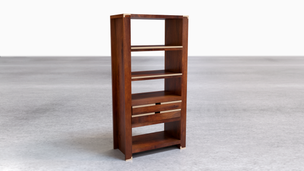 Suryavanshi Mango Wood Bookshelf with Brass Inlay – Elegant Storage and Display (35.5D x 120W x 118H)