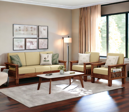 MAGAZINE Sheesham Wood Cushioned Upholstery Sofa