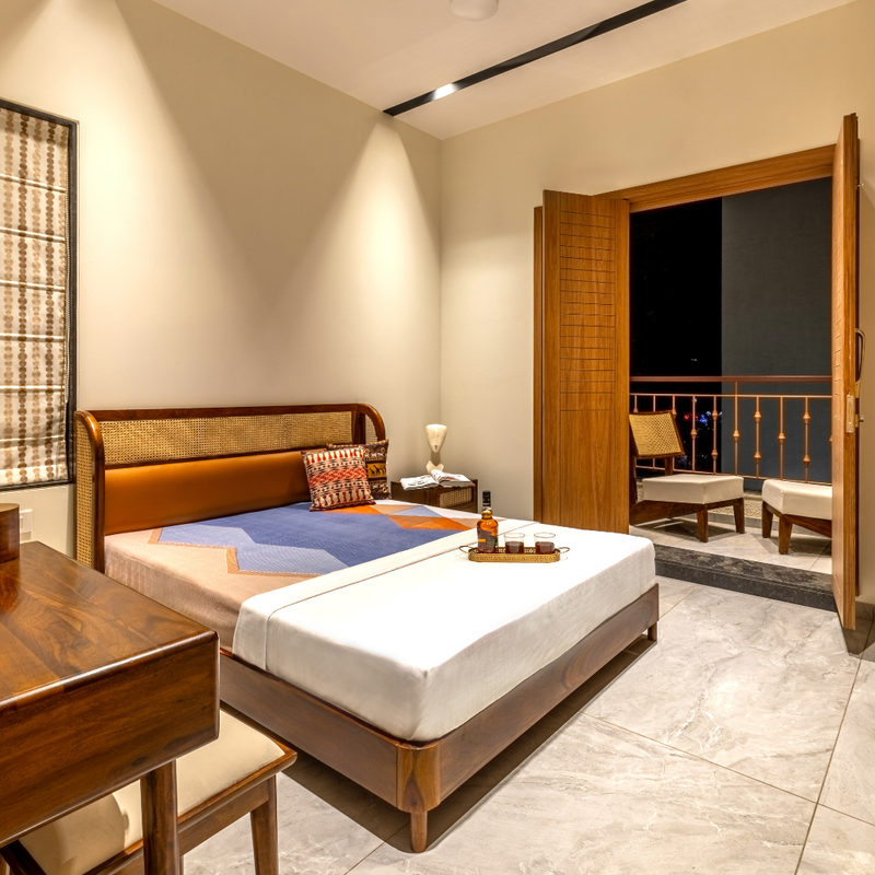 Elegant Solid Sheesham Wood King Size Bed with Handcrafted Cane & Upholstered Headboard (Size - 6*6.5 Foot)